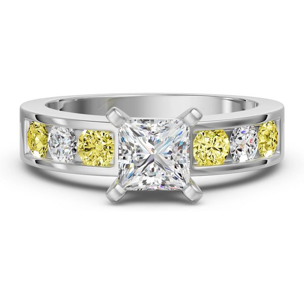 Anillo de Compromiso Diamond Diva Corte Princesa 3.00 Quilates - Canary - Diamante Natural Oro Blanco 585 (14K)
