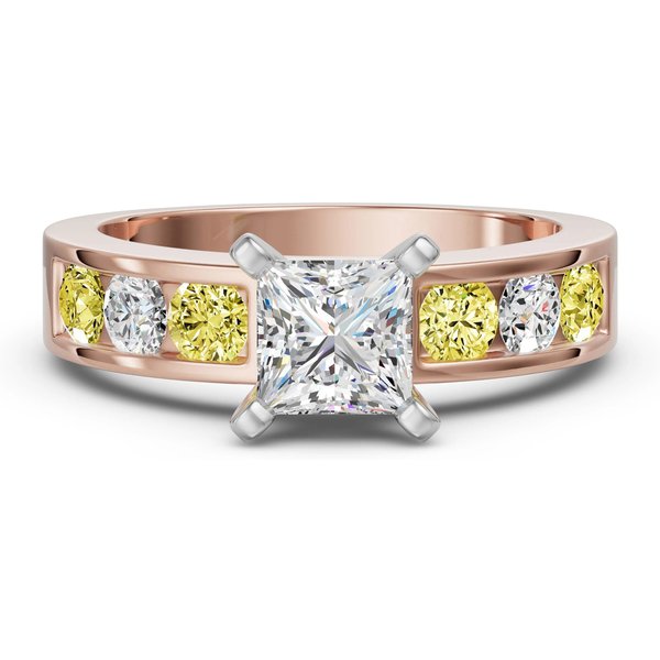 Anillo de Compromiso Diamond Diva Corte Princesa 2.00 Quilates - Canary - Diamante de Laboratorio Oro Rosa 585 (14K)