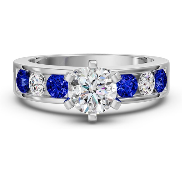 Anillo de Compromiso Diamond Diva Corte Redondo 0.75 Quilates - Zafiro - Diamante de Laboratorio Platino 950