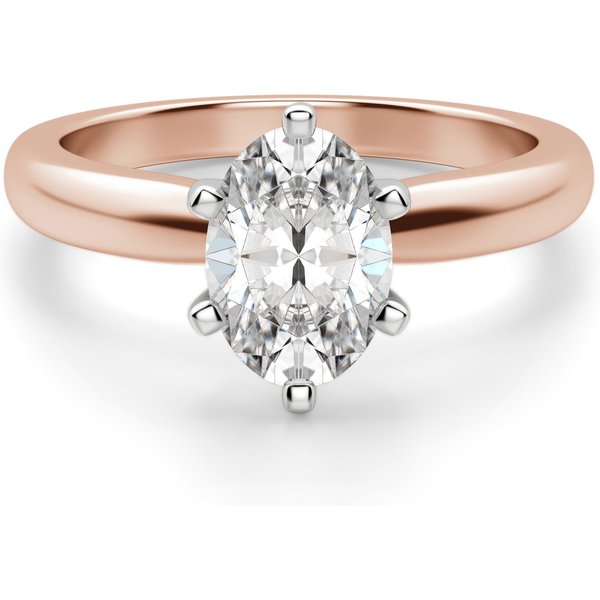 Anillo de Compromiso Solitario Clásico de 6 Garras Corte Oval 1.25 ct Diamante de Laboratorio Oro Rosa 585
