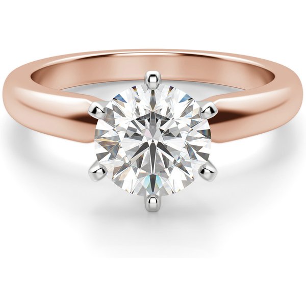 Anillo de Compromiso Solitario Clásico de 6 Garras Corte Redondo 1.75 ct Diamante de Laboratorio Oro Rosa 585