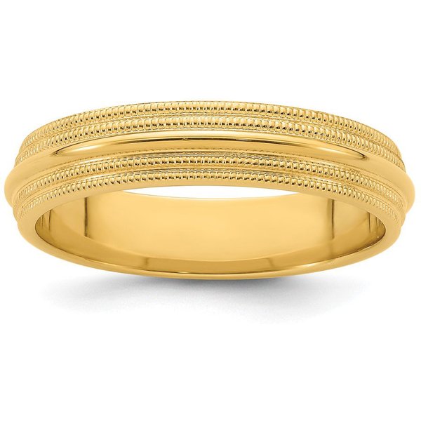 Alianza de Boda Doble Milgrain Comfort Fit 5 mm Oro Amarillo 585