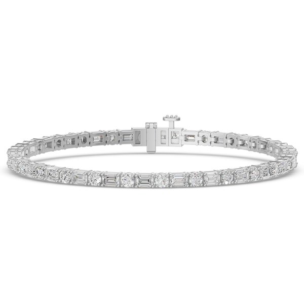 Pulsera Tenis con Corte Redondo y Esmeralda 5.00 Quilates Diamante de Laboratorio Oro Blanco 585 (14K)