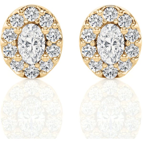 Pendientes de Botón con Halo de Corte Ovalado 2.00 ct Diamante de Laboratorio Oro Amarillo 585 (14K)