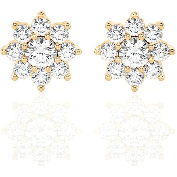 Pendientes de Botón Halo con Diseño Floral 1.00 ct Diamante de Laboratorio Oro Amarillo 585 (14K)