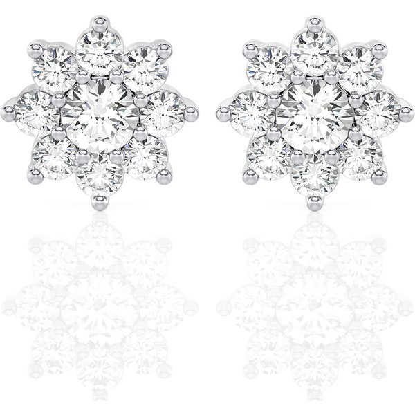 Pendientes de Botón Halo con Diseño Floral 2.00 ct Diamante de Laboratorio Oro Blanco 585 (14K)