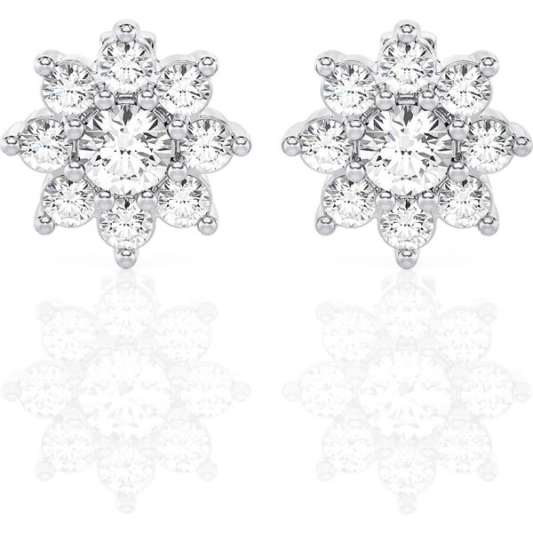 Pendientes de Botón Halo con Diseño Floral 0.50 ct Diamante de Laboratorio Oro Blanco 585 (14K)
