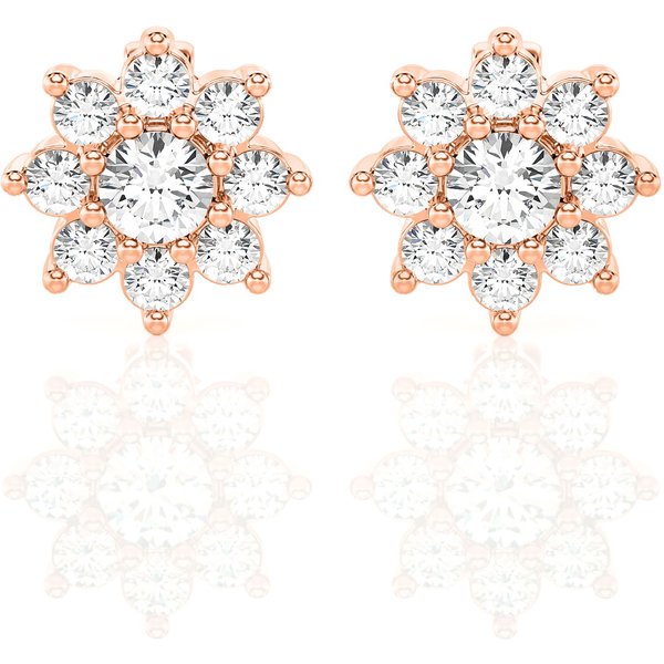 Pendientes de Botón Halo con Diseño Floral 0.50 ct Diamante de Laboratorio Oro Rosa 585 (14K)