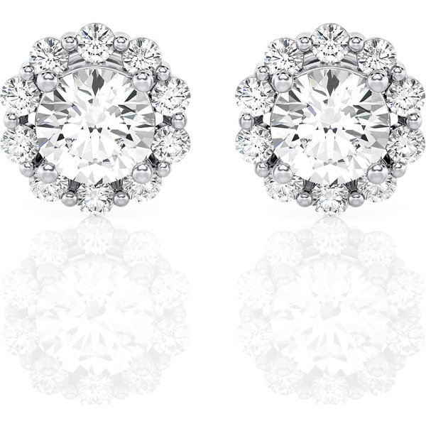 Pendientes de Botón Halo Diamante de Laboratorio Oro Blanco 585 (14K)