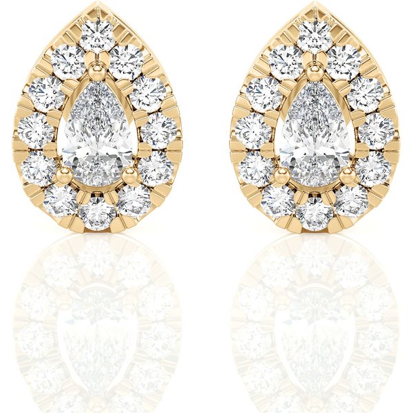 Pendientes de Botón con Halo de Corte Pera 1.00 ct Diamante de Laboratorio Oro Amarillo 585 (14K)