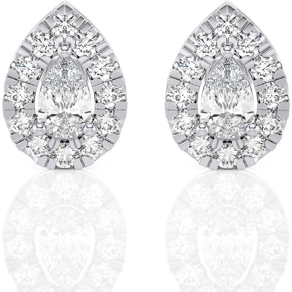 Pendientes de Botón con Halo de Corte Pera 2.00 ct Diamante de Laboratorio Oro Blanco 585 (14K)