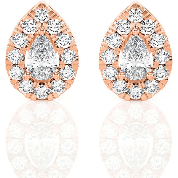 Pendientes de Botón con Halo de Corte Pera 1.00 ct Diamante de Laboratorio Oro Rosa 585 (14K)