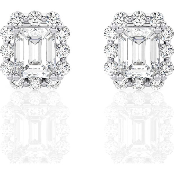 Pendientes de Botón con Halo de Corte Esmeralda 1.00 ct Diamante de Laboratorio Oro Blanco 585 (14K)
