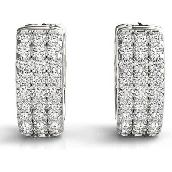 Pendientes Huggie de Tres Hileras Pavé 0.54 ct. tot. Diamante de Laboratorio Oro Blanco 585 (14K)