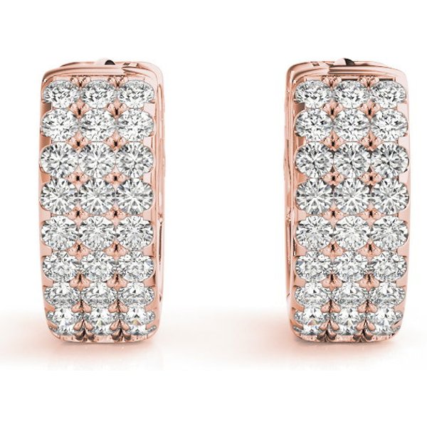 Pendientes Huggie de Tres Hileras Pavé 0.54 ct. tot. Diamante de Laboratorio Oro Rosa 585 (14K)