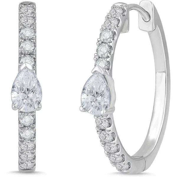 Aros Sofisticados con Pera Central 1.00 ct. tot. Diamante de Laboratorio Oro Blanco 585 (14K)