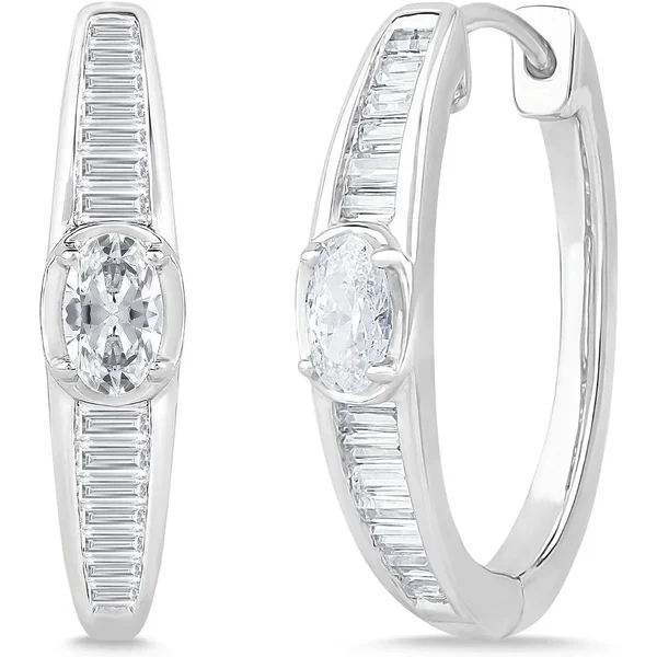 Aros Ovalados de Bisagra 20 mm 1.00 ct. tot. Diamante de Laboratorio Oro Blanco 585 (14K)