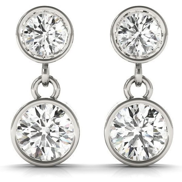Pendientes Colgante Dúo en Bisel 0.50 ct. tot. Diamante de Laboratorio Oro Blanco 585 (14K)