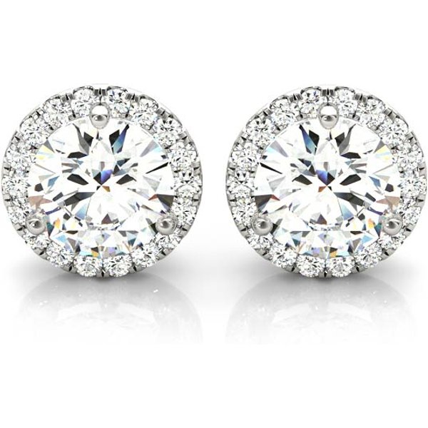 Pendientes de Botón Halo Redondos 2.22 ct. tot. Diamante de Laboratorio Oro Blanco 750 (18K)