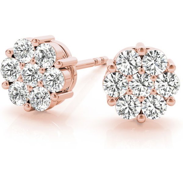 Pendientes de Botón Cluster 1.00 ct. tot. Diamante de Laboratorio Oro Rosa 585 (14K)