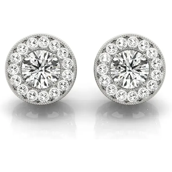 Pendientes de Botón Halo 1.28 ct. tot. Diamante de Laboratorio Oro Blanco 585 (14K)