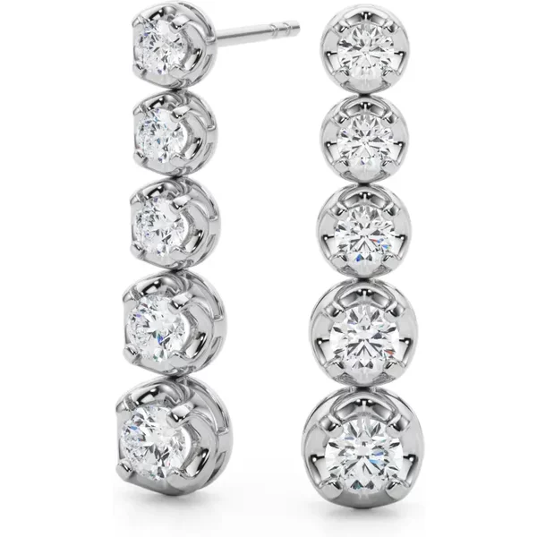 Pendientes de Botón de Cinco Piedras 0.88 ct. tot. Diamante de Laboratorio Oro Blanco 585 (14K)