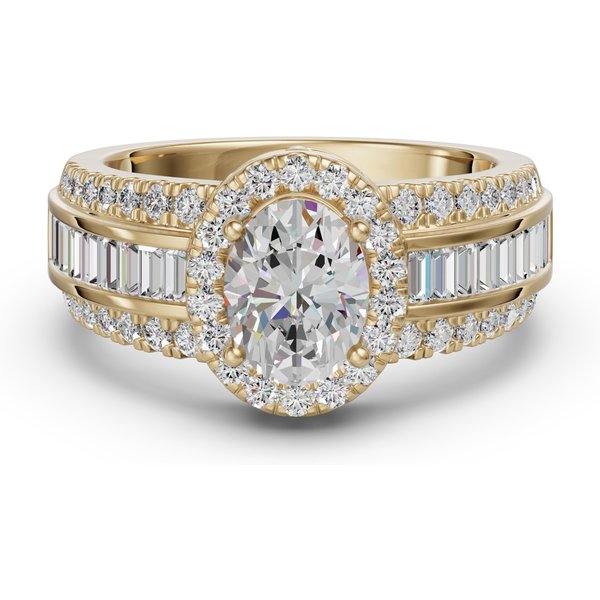 Anillo de Compromiso Halo de Corte Ovalado Acentuado con Baguettes 2.00 ct Diamante de Laboratorio Oro Amarillo 750 (18K)