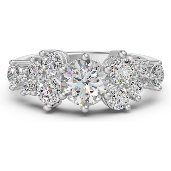 Anillo de Compromiso en Racimo de Corte Redondo 2.00 ct Diamante de Laboratorio Oro Blanco 585 (14K)