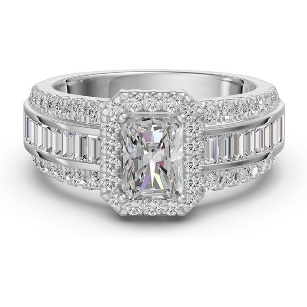 Anillo de Compromiso Halo de Corte Radiante Acentuado con Baguettes 2.50 ct Diamante Natural Oro Blanco 585 (14K)