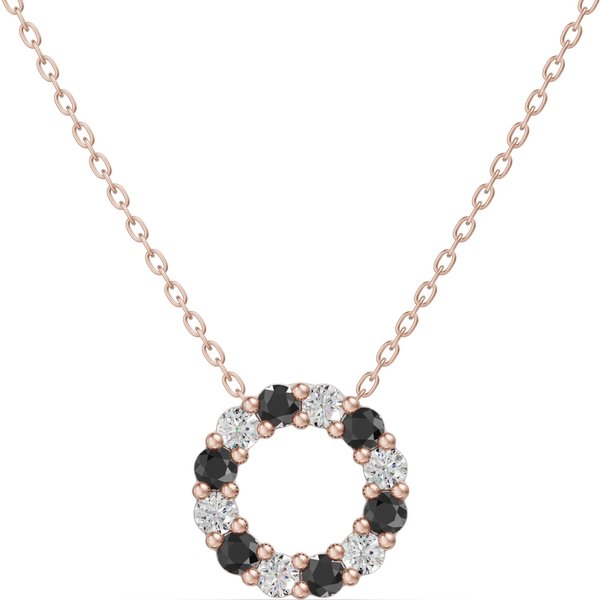 Colgante Círculo Acentuado con Diamantes Negros y Blancos 0.18 ct Oro Rosa 585