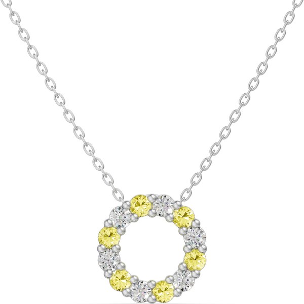 Colgante Círculo Acentuado con Diamantes 0.18 ct y Citrinos Oro Blanco 585