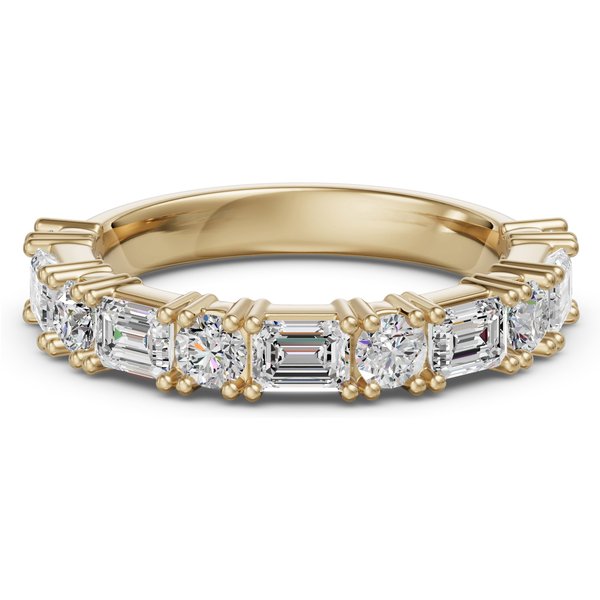 Anillo Media Eternidad Scallop Set con Corte Redondo y Esmeralda 3.00 mm Diamante de Laboratorio Oro Amarillo 585 (14K)
