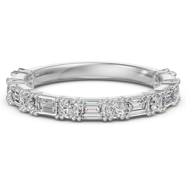 Anillo Media Eternidad Scallop Set con Corte Redondo y Esmeralda 2.50 mm Diamante de Laboratorio Oro Blanco 585 (14K)