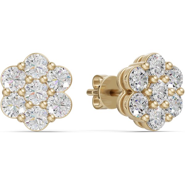 Pendientes en Racimo con Corte Redondo 1.00 Quilate Diamante de Laboratorio Oro Amarillo 585 (14K)