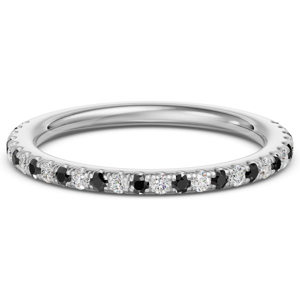 Alianza de Boda Acentuada Arezzo con Diamantes Negros Oro Blanco 585 (14K)