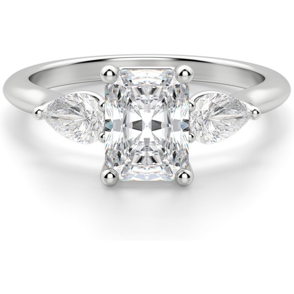 Anillo de Compromiso Clásico Radiante 1.25 ct con Piedras de Pera Diamante de Laboratorio Oro Blanco 585 (14K)
