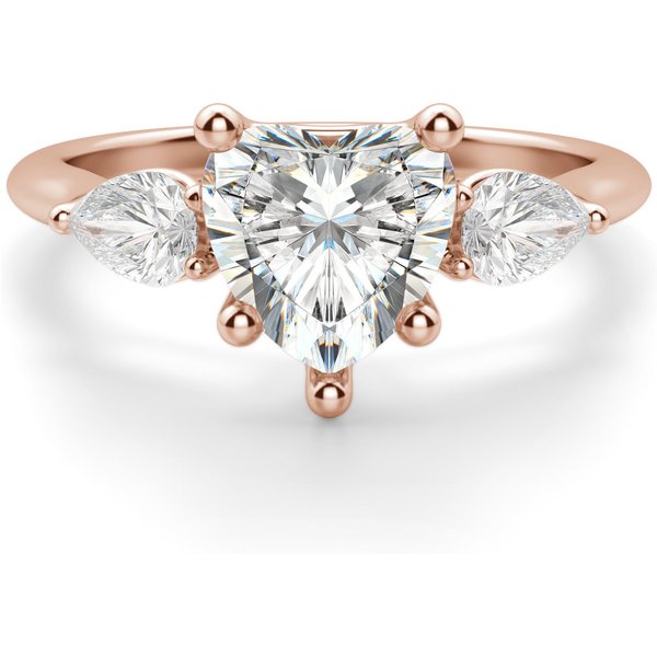 Anillo de Compromiso Clásico Corazón 3.00 ct con Piedras de Pera Diamante de Laboratorio Oro Rosa 585 (14K)