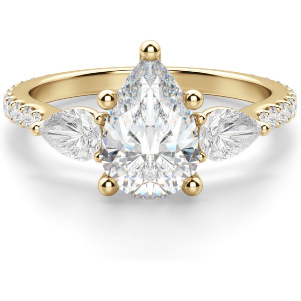 Anillo de Compromiso Acentuado Pera 1.50 ct con Piedras de Pera Diamante Natural Oro Amarillo 750 (18K)