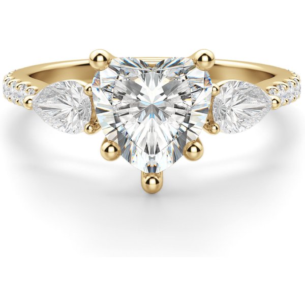 Anillo de Compromiso Acentuado Corazón 1.25 ct con Piedras de Pera Diamante Natural Oro Amarillo 750 (18K)