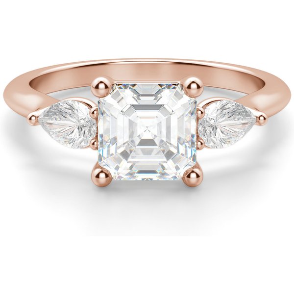 Anillo de Compromiso Clásico Asscher 0.75 ct con Piedras de Pera Diamante de Laboratorio Oro Rosa 750 (18K)