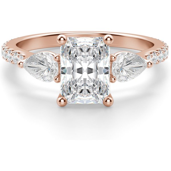Anillo de Compromiso Acentuado Radiante 0.75 ct con Piedras de Pera Diamante de Laboratorio Oro Rosa 750 (18K)