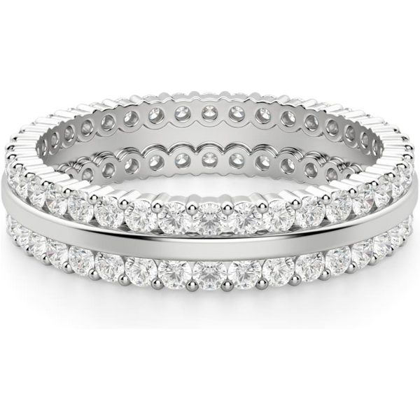 Anillo Eternidad de Dos Filas con Piedras Redondas 1.50 mm Diamante de Laboratorio Oro Blanco 750 (18K)