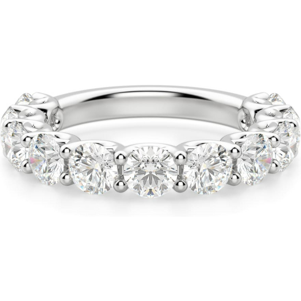 Anillo Media Eternidad Scallop Set con Piedras Redondas 4.00 mm Diamante de Laboratorio Oro Blanco 585 (14K)