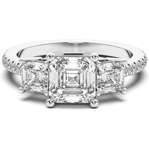 Anillo de Compromiso de Tres Piedras Acentuado Asscher 2.00 ct Diamante de Laboratorio Platino 950