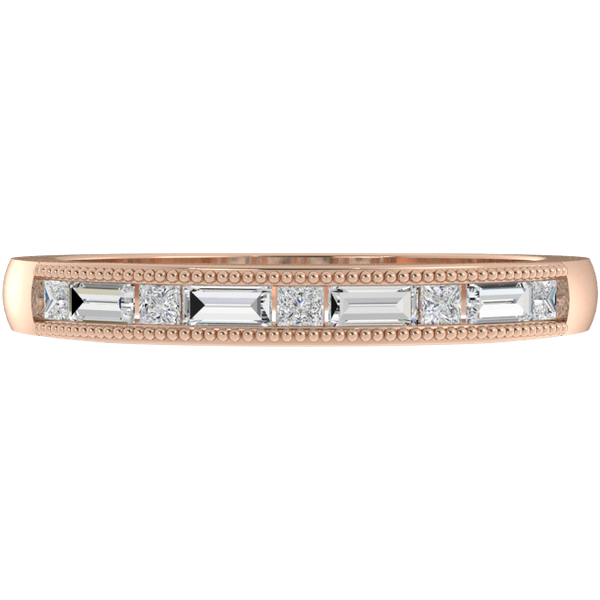 Alianza Carril Diamantes Princesa y Baguette 1.50 MM Diamante de Laboratorio Oro Rosa 750