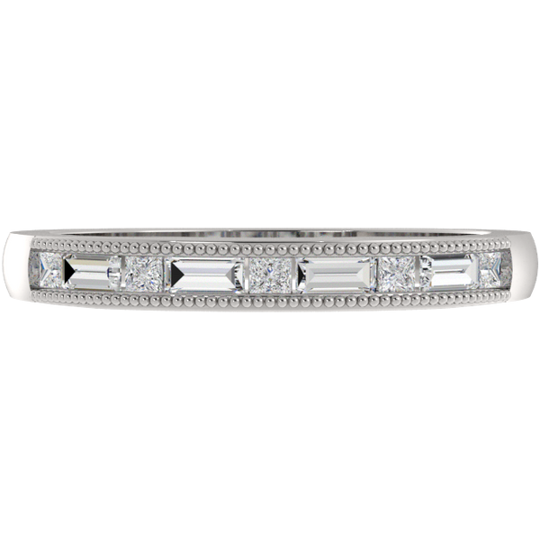Alianza Carril Diamantes Princesa y Baguette 1.50 MM Diamante Natural Platino 950