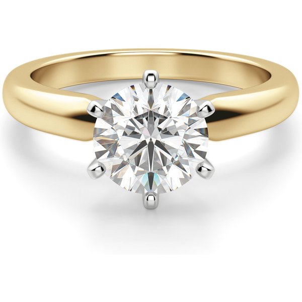 Anillo de Compromiso Solitario Clásico de 6 Garras Corte Redondo 0.75 ct Diamante Natural Oro Amarillo 585