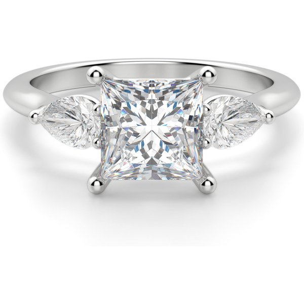 Anillo de Compromiso Clásico Princesa 3.00 ct con Piedras de Pera Diamante Natural Platino 950