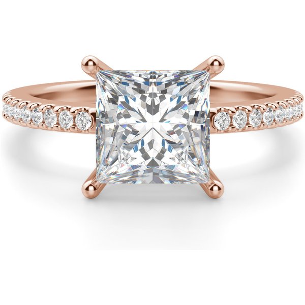 Basket Set Accented Księżniczka 2.50 ct Pierścionek Zaręczynowy Diament Laboratoryjny 585 Różowe Złoto (14K)