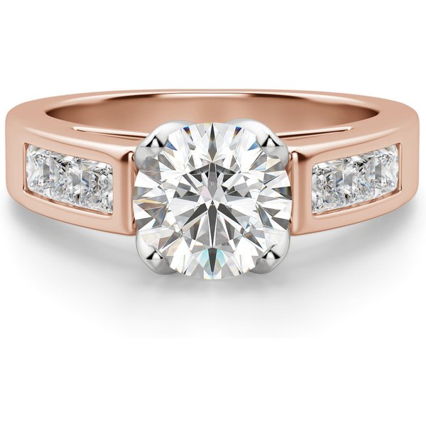 Color My World Okrągły 1.00 ct Pierścionek Zaręczynowy Diament Laboratoryjny 585 Różowe Złoto (14K)